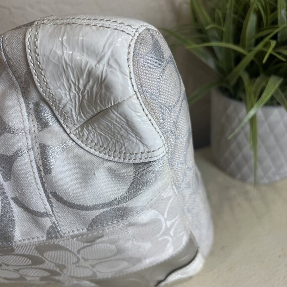 COACH (2008) GRAY WHITE Silver Patchwork Shoulder Hobo BAG 13496 - Picture 6 of 11